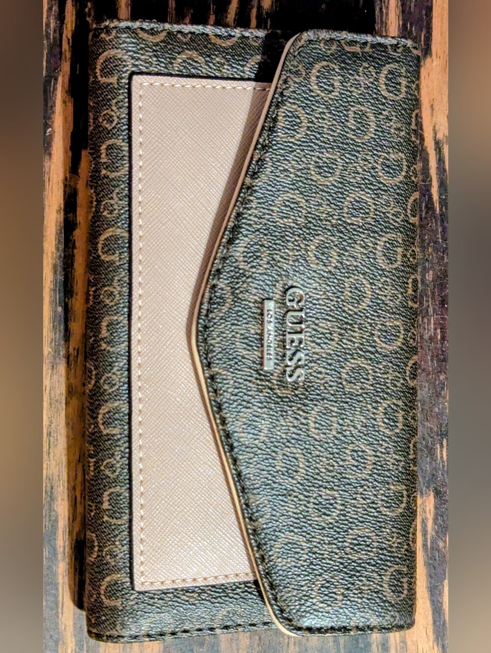 Guess Beige Trifold Wallet with Logo ID Window